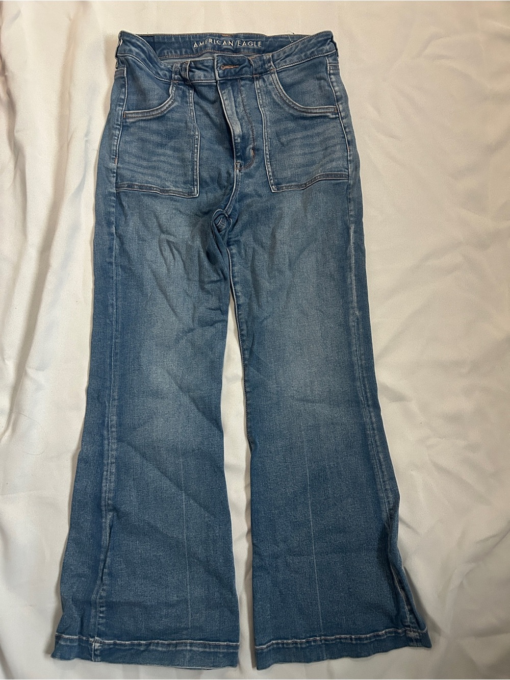 American Eagle Outfitters Medium Blue High-Rise Wide Leg Jeans